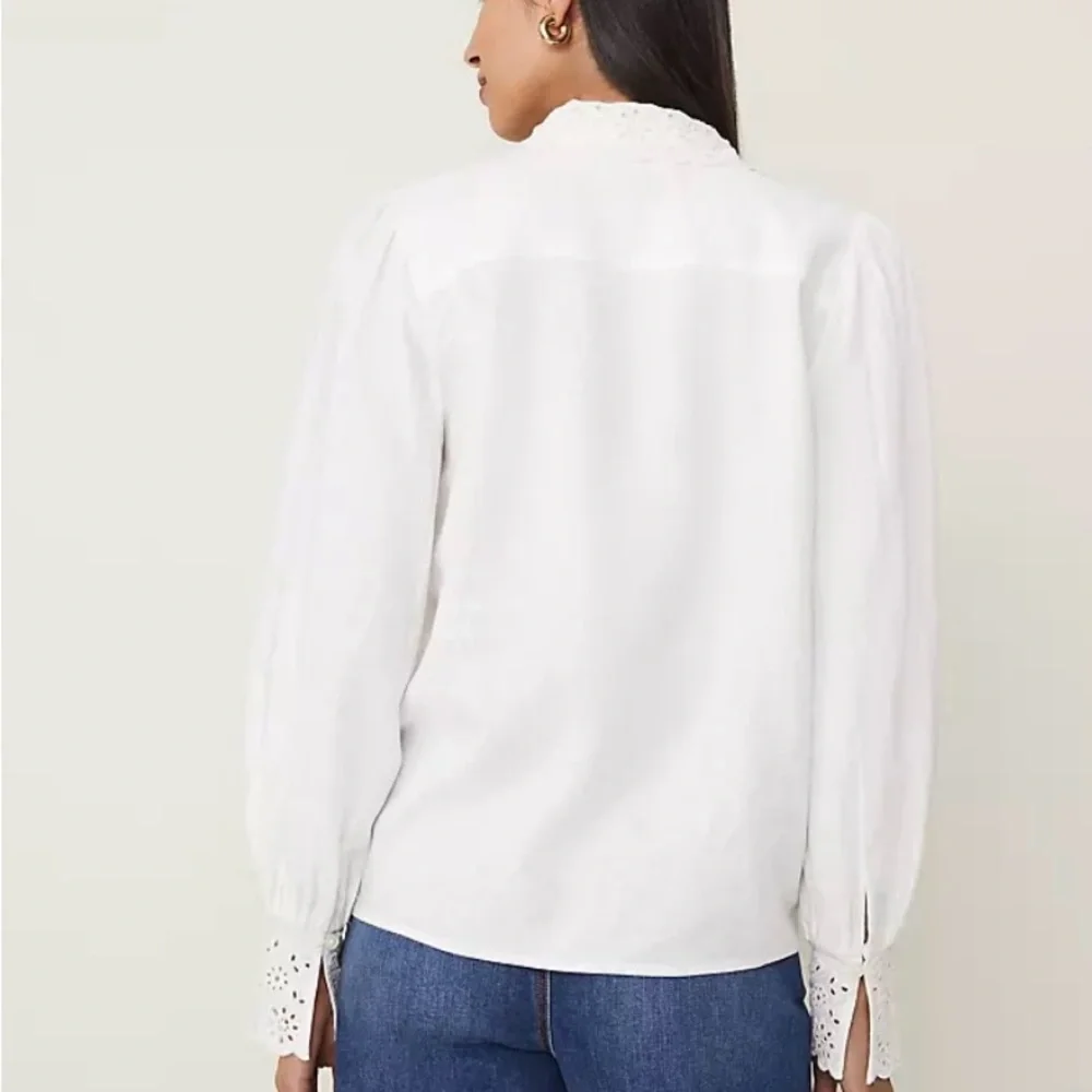 Ann Taylor Elegant White Eyelet Blouse Classic Size M NWT - Picture 3 of 15
